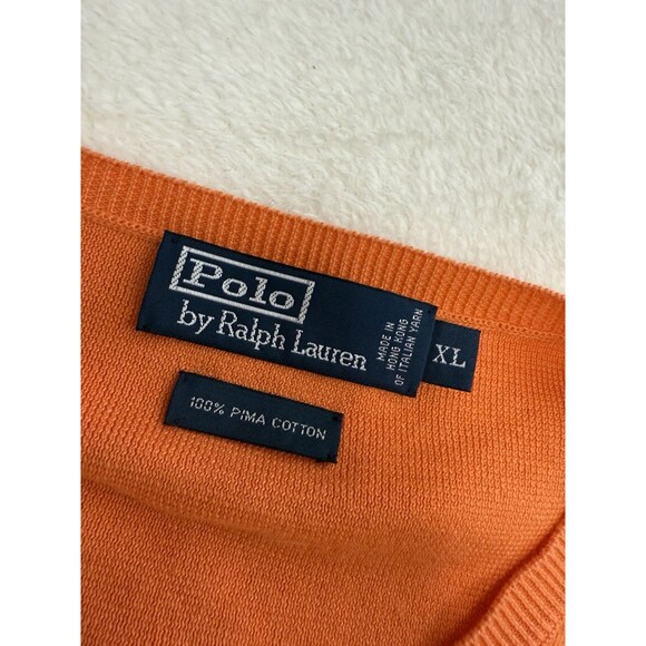 Polo Ralph Lauren Sweater Mens XL V Neck Pullover Orange Pima Cotton Preppy - Picture 4 of 7